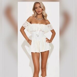 Fashion Nova White Lace Off-Shoulder Romper